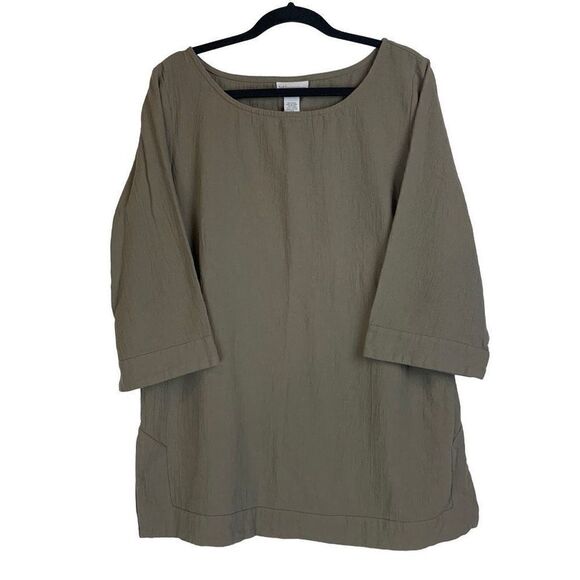 Soft Surroundings Gray Cotton Bell Sleeve Tunic Top Blouse Size L - Picture 2 of 9